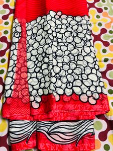 New Red Saree With Blouse Piece