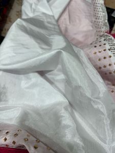 Elegant White &amp; Pink Saree unused