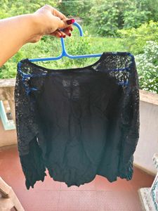 Tokyo Talkies Women Black SelfDesign A-Line Top