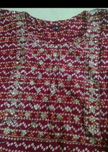 Maroon Bandhni Kurti