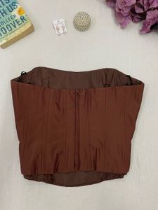 Women's Brown Strapless Corset Top