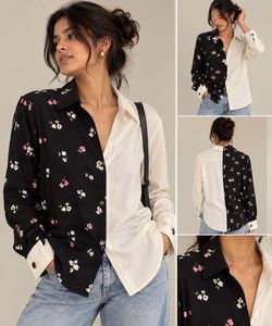 Two-Tone Floral Print Button-Up Shirt