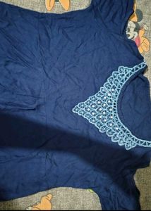 Navy Blue Kurta with Embellished Neckline
