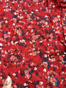 Red Printed Over Size Top For Women