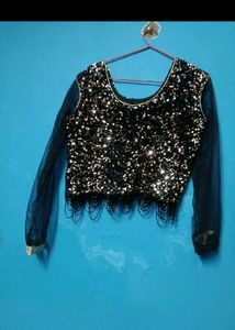 Elegant Black &amp; Gold Brocade Skirt Top