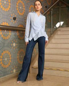 Shein Striped Button-Down handkerchief Blue Shirt