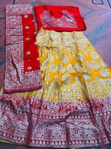 Vibrant Yellow &amp; Red Lehenga Choli Set