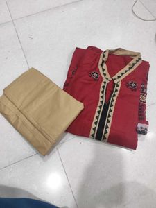 Red Kurta Set with Elegant Embroidery