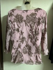 Pink Floral Tie-Neck Blouse