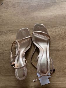 Zara Gold Strappy Heeled Sandals