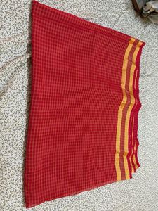 Red Checked Saree with peticoat
