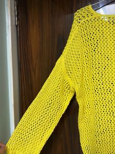 Bright Yellow Crochet Knit Sweater