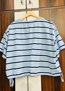 Striped Cropped Drawstring Top