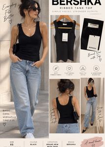 Bershka Cute Black Ribbed Tank Top – XS brand new