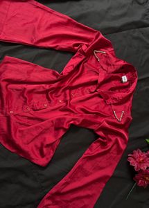 Chic Red Satin Bell Sleeve Top