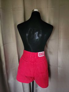 Red High-Waisted Button Fly Shorts