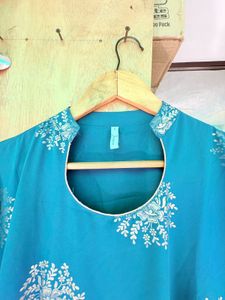 Teal Kurta with Golden Floral Print