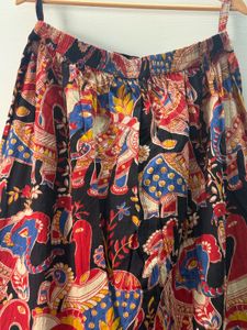 Boho Elephant Print Maxi Skirt with Slit