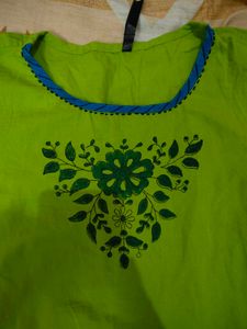 Green printed cotton kurta