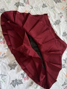 Maroon Pleated Mini Skirt