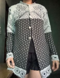 Black &amp; White Floral Knit Cardigan