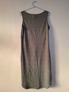 Chic Grey Sleeveless Dress with Vertical Stripe