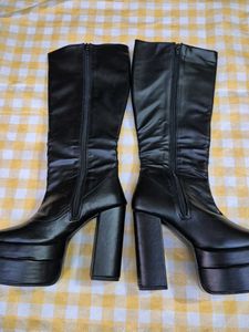 Black Calf Length Platform Boots