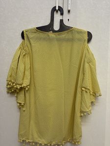 Yellow Polka Dot Cold Shoulder Top