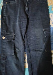 Women's Dark Wash Cargo Jeans