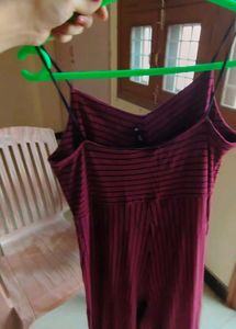 Maroon Striped Maxi Jumpsuit