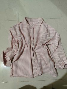 Pink Striped Button-Up Cropped shirt