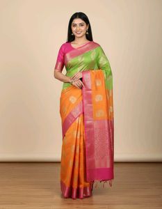 Elegant Green & Orange Saree