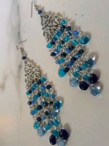 Blue Beaded Chandelier Earrings