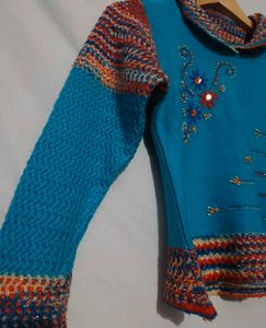 Embroidered Blue Knit Sweater
