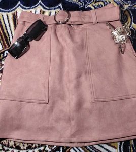 Saleeee🎉🎉 Nude Pink Suede Skirt with Belt Detail