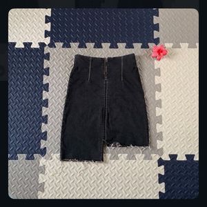 Washed Denim Skirt with Raw Hem