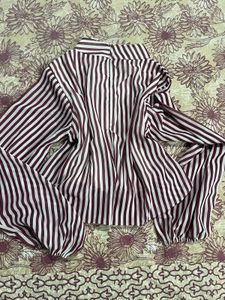 Maroon Striped Puff Sleeve Blouse