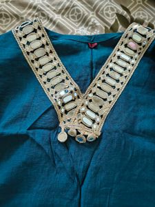 Teal Mirror Work Kurta set