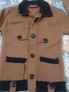 Brown &amp; Black Button-Up woollen Jacket