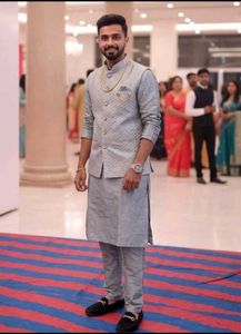 Men's Grey Kurta Set with Nehru Jacket