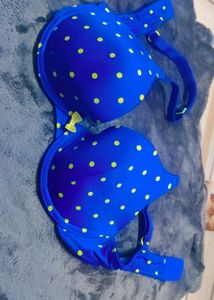 Blue Polka Dot Padded Push-Up Bra