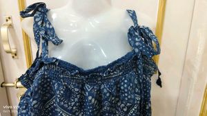 Boho Blue Print Tie-Strap Top