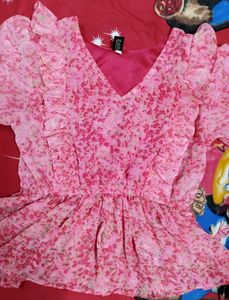 Pink Floral Ruffle Sleeve Top