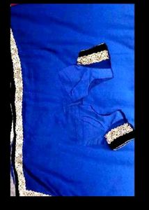 Royal Blue Saree with Black &amp; Gold Border