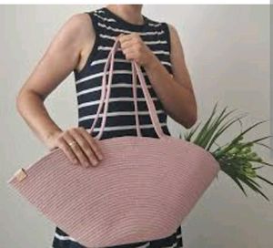 Chic Pink Woven Tote Bag(handmade)
