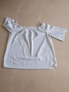 Striped Black And White Boat Neck Top