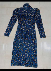 Blue Leopard Print Midi Dress