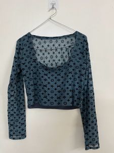 Designer Print Mesh Crop Top