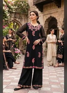 Elegant Black Kurta Set with Pink Embroidery