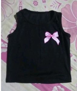 Black Crop Top with Pink Bow